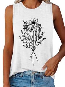 lot 2338 image: ORANDESIGNE Womens Flower Print Crewneck Tank Graphic Sleeveless Tops XXL - Retail $183