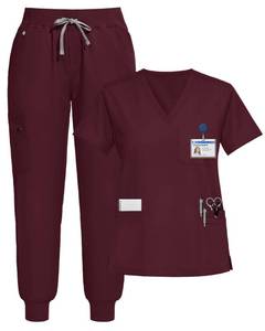 lot 2339 image: Eipnare Scrubs for Women Set, V-Neck Jogger Set, Burgundy L - Retail $25