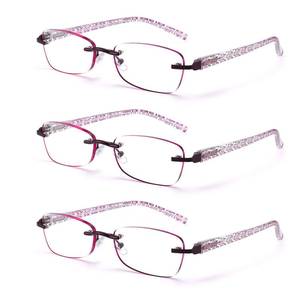 lot 2345 image: FEIVSN 3-Pack Rimless Reading Glasses For Women, Lightweight Spring Hinge Readers, Classic Elegant Artistic Eyeglasses UV 400 (Red 1.75 Etc) - Retail $20