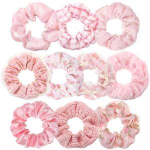lot 2357 image: Yuxung 10 Pcs Multi Fabric Hair Scrunchies for Women, Pink - Retail $15