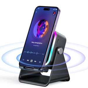 lot 2377 image: Induction Speaker with Phone Stand 5 in 1 Wireless Bluetooth Audio Black - Retail $26