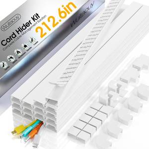 lot 2378 image: Wire Covers for Cords on Wall, 212.6in Cord Hider Wall, Cord Covers for 2-3 Wires on Wall, Paintable Cable Hider Raceway, Easier Set-up Wire Hider, Self-Adhesive Cable Cover, W0.95 H0.55in, White - Retail $17