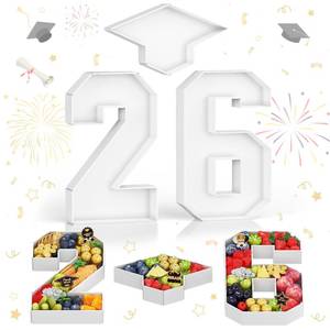 lot 2387 image: HILAVO 26 Charcuterie Numbers Fillable, 3Pcs 13.7 Graduation Cap Number Charcuterie Board Box 2026 Graduation Decorations Food Serving Tray for Class of 2026 Congrats Grad Party Decorations - Retail $29