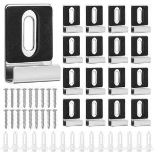 lot 2390 image: 16pcs Metal Mirror Holder Kit, J Type Mirror Hanger Clip Kit with Screws Rubber Pads Mirror Hooks Heavy Duty Mirror Hanger Hardware for Frameless Mounting Wall Tile Billboard Display (Silver) - Retail $10