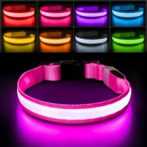 lot 2410 image: PcEoTllar Light up Dog Collar, Safe for Night Walking, Adjustable, Pink, M - Retail $17