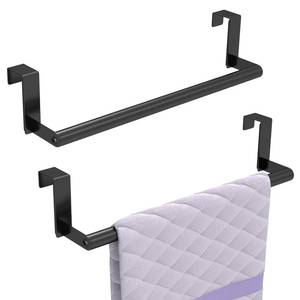 lot 2411 image: STWWO Over the Door Towel Rack for Kitchen Cabinet Doors, Black - Retail $8
