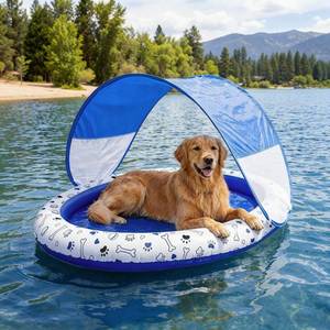 lot 2419 image: Seenelling Dog Pool Float with Canopy 57 x 39, Blue - Retail $40