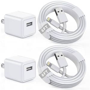 lot 2445 image: iPhone Charger Apple MFi Certified Apple Charger Cord 2Pcak 6FT Lightning Cable Fast Charging with Wall Charger Block Travel Plug Brick Adapter for iPhone 14131211XSXRSE788 PlusAirPods - Retail $16