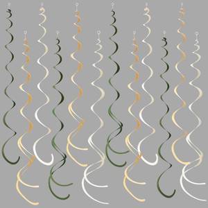 lot 2454 image: 36Pcs Sage Green Hanging Swirl Decoration Olive Green Tan Brown Cream Neutral Felt Swirl Streamer Spiral Ceiling Garland for Greenery Safari Jungle Woodland Birthday Wedding Party Supplies - Retail $10