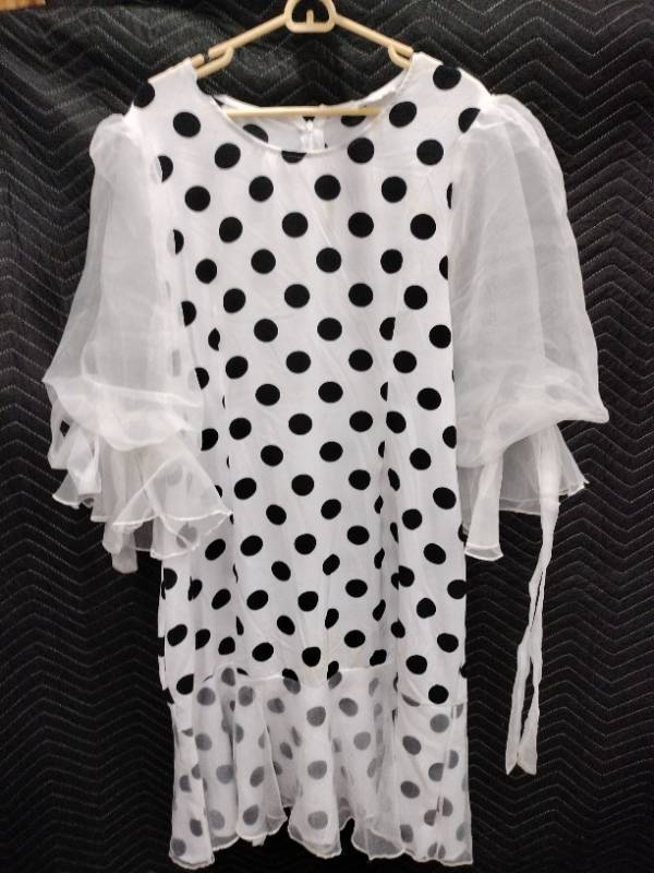 lot 33952 image: Wowo white mini dress with black polka dots and Sheer Sleeves - XL