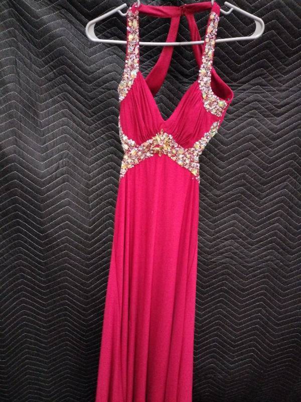lot 33983 image: Dresses by Deb Red Halter Neckline Formal Dress - Size 34