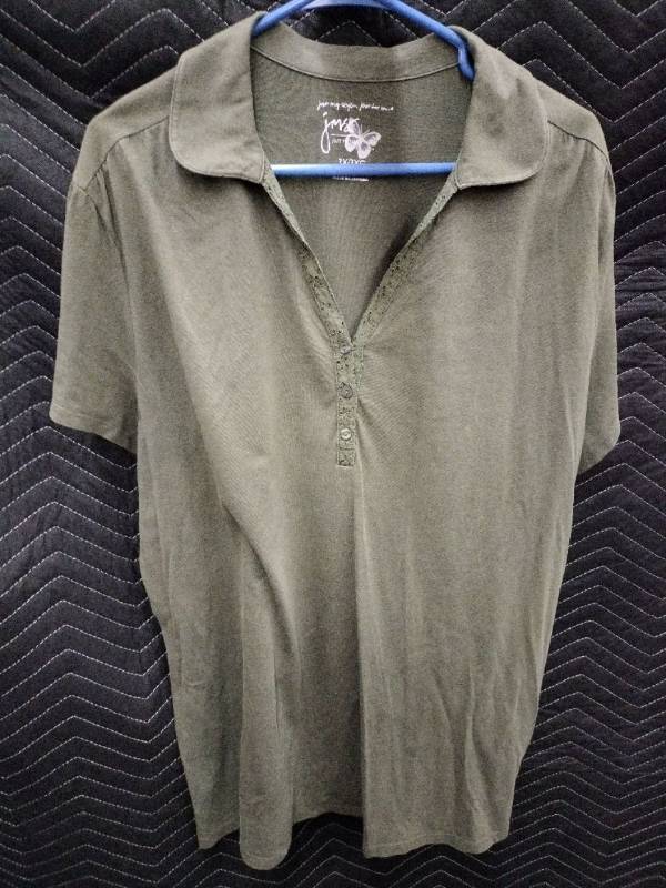 lot 59466 image: JMS JUST MY SIZE womens v neck lace collared blouse Green Size 3X