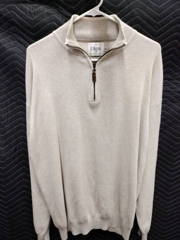 lot 59472 image: E. Magrath oatmeal-colored mens quarter-zip pullover sweater