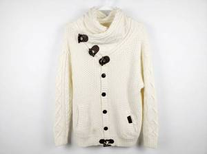 lot 25708 image: Cream Cable Knit Cardigan Sweater w Button Front XL