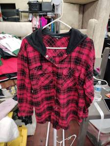 lot 25754 image: New Look Red and Black Plaid Button-Down Jacket - 1X