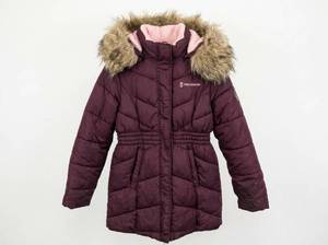 lot 25806 image: Free Country Kids Puffer Coat Burgundy Faux Fur Hood - XL