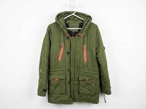 lot 25818 image: Olive Green Quilted Parka with Red Accents - XXL
