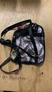 Glitter Backpack with Holographic Pocket and Black Straps -