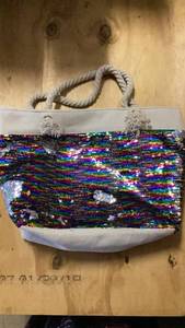 lot 146 image: Sequin Tote Bag with Rope Handles Multicolor -