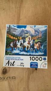 lot 163 image: Art 1000 Piece Puzzle Collector Mountain Landscape Horses Stream open