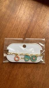 lot 201 image: Gold Tone Chain Bracelet with Enamel Charms Coral Turquoise