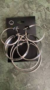 lot 222 image: Set of 3 Metal Hoop Earrings with Stud Posts