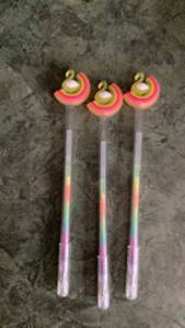 lot 244 image: Novelty Pens with Rainbow Swan Topper Multicolor Barrel Lot of 3