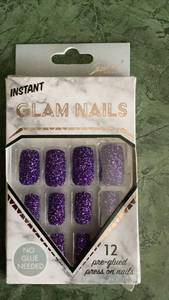 lot 246 image: Instant Glam Nails 12 Pre-Glued Press On Nails Purple Glitter