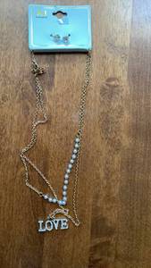 lot 259 image: A.J. Cornerstone Jewelry Set Necklace Earrings LOVE Pendant Blue Beads