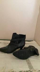 lot 265 image: Black Ankle Boots with Gathered Shaft and Buckle Detail, Pair reaction 9.5 size preloved
