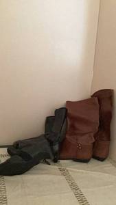 lot 269 image: Womens Boots Lot 2 Pairs Black Brown Block Heel black by xoxo 9-9.5. Brown size 9 preloved visible wear