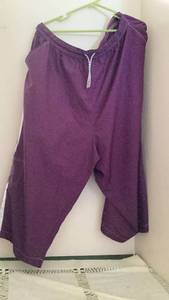 lot 274 image: Womens Clothing Lot 3 Items Purple Pants Navy Flag Shirt Red Patterned Top tops both size 26-28 capris size 46 by just my size preloved