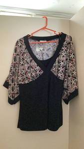 lot 285 image: Womens Three-Quarter Sleeve Top with Floral Print Overlay Black by dress barn size 2x