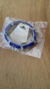 lot 303 image: Blue Beaded Stretch Bracelet with Metal Accents
