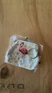 lot 312 image: Flamingo Print Coin Purse with Key Ring