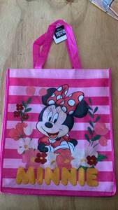 lot 336 image: Disney Minnie Mouse Pink Striped Tote Bag with Flowers