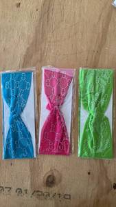lot 392 image: 3 Pack Rhinestone Decorative headbands Blue Pink Green