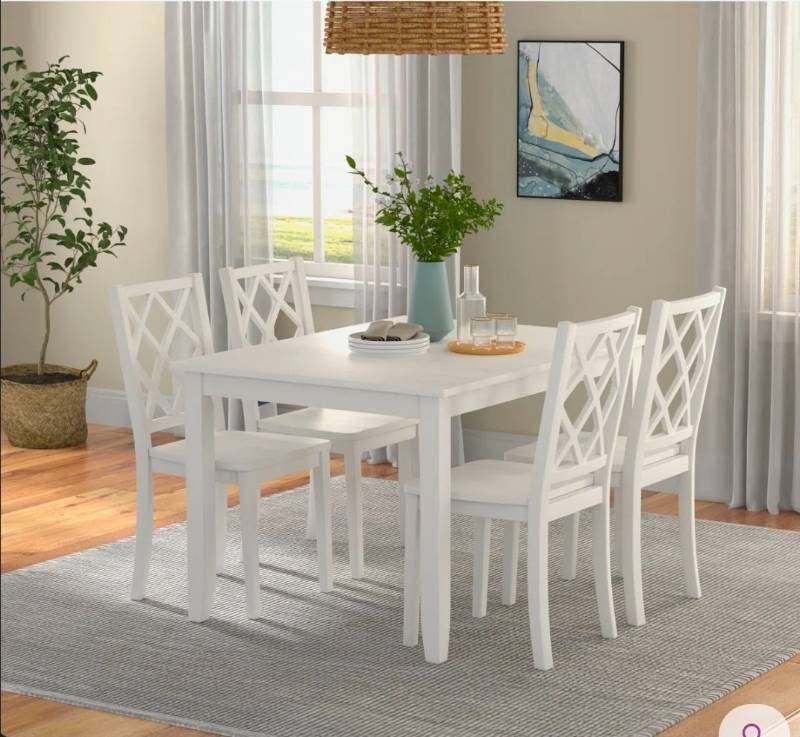 lot 20602 image: One White Kona Dining Chair with Diamond Lattice Back Design - Retail $89