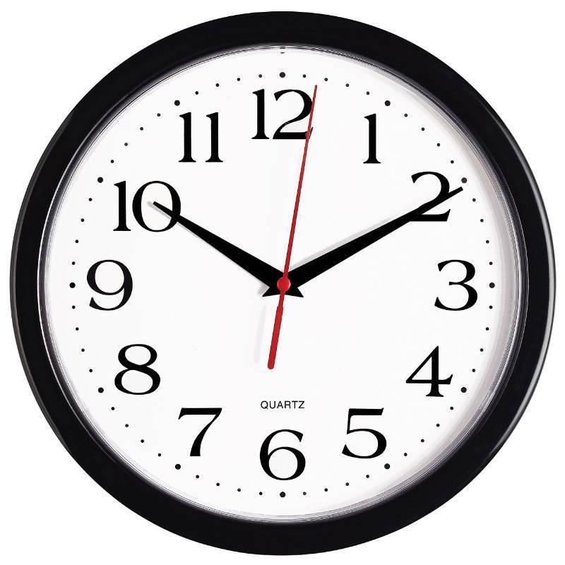lot 73661 image: Bernhard Products Black Wall Clock Silent Non Ticking 10 Inch Quality Quartz Battery Operated Round Easy to Read HomeOfficeKitchenClassroomSchool Clock Sweep Movement - Retail $23