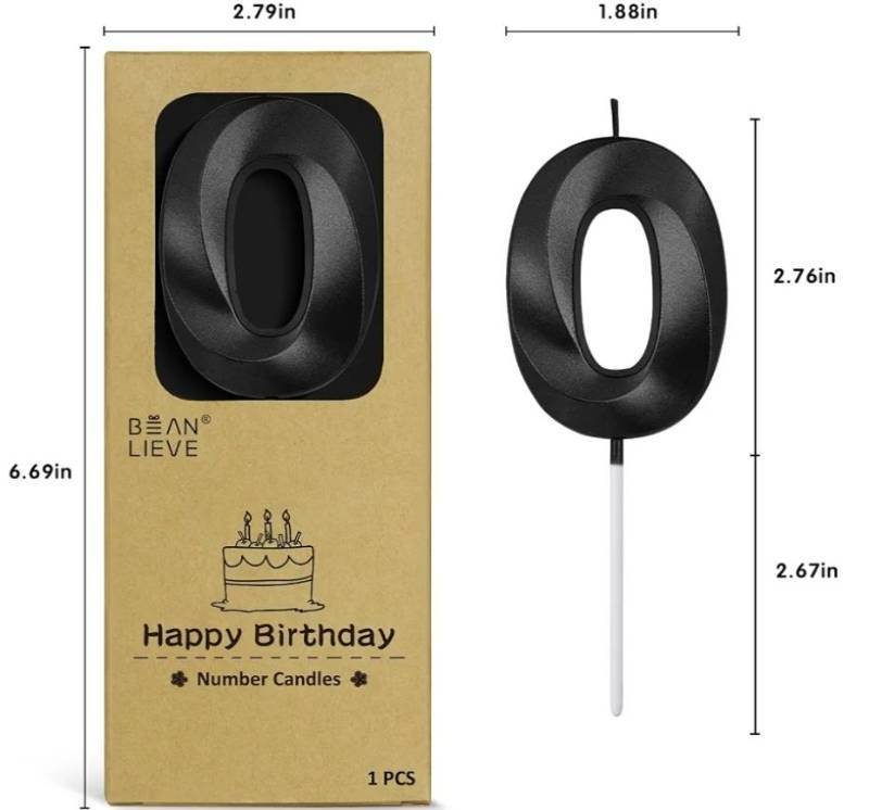 lot 73704 image: 2.76 Inch Black Number Candle 0 - Elegant Diamond-Cut Number Birthday Candles,Birthday Cake Topper for Wedding, Anniversary, Birthday Party Decor - Retail $5