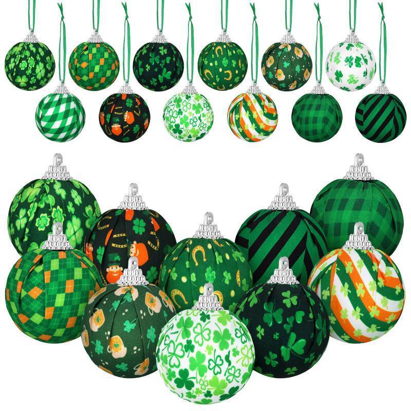 lot 73671 image: 12 Pcs St. Patricks Day Ball Ornament St. Patricks Day Shamrock Hanging Ornament Good Luck Clover Balls Tree Decor for St. Patricks Day Irish Party Supplies(Various) - Retail $8