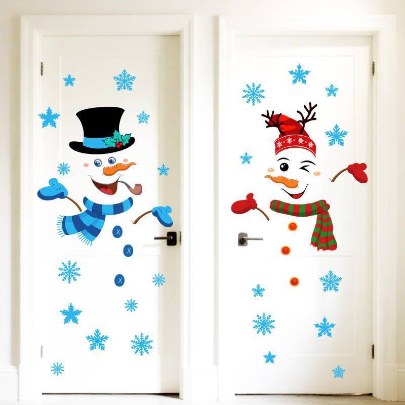 lot 73703 image: 4 Sheets Christmas Snowman Door Stickers Xmas Refrigerator Sticker Snowflake Decals Christmas Door Stickers for Xmas Garage Home Office Holiday - Retail $5