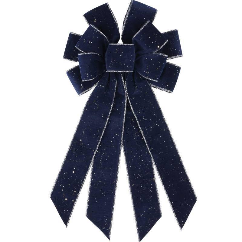 lot 73595 image: Large Navy Blue Velvet Christmas Bow 20.87 - Holiday Tree Topper for Wreaths Front Door Indoor Outdoor Decorations, Winter Ornament Big Decoration - Retail $10