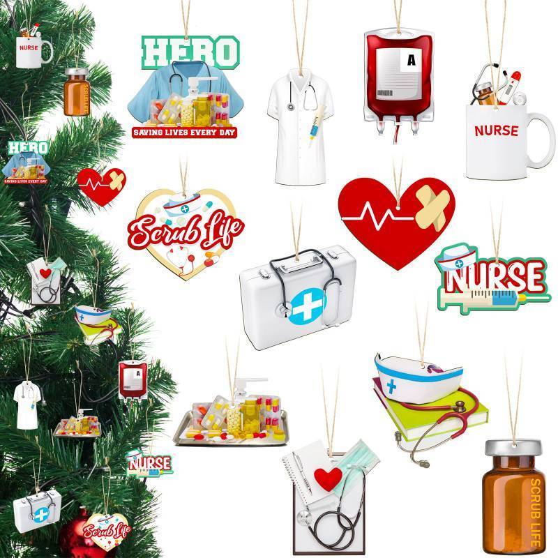 lot 73604 image: 26 Pcs Christmas Nurse Ornaments Medical Theme Xmas Tree Decor - Retail $18