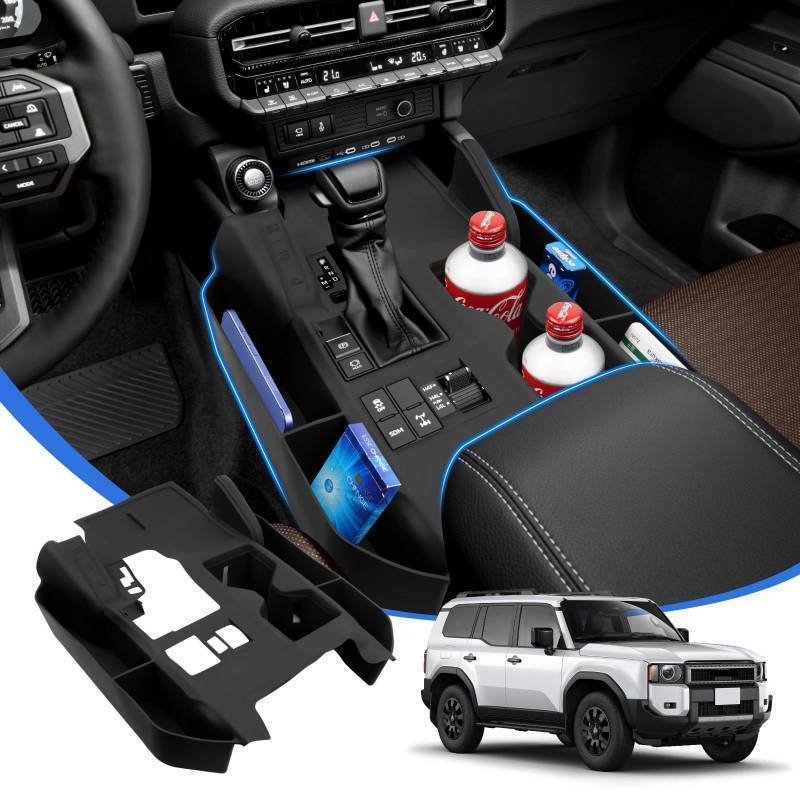 lot 18117 image: Silicone Center Console Gear Shift Panel Cover for 2024-2026 Toyota Land Cruiser 250 Prado LC250, Silicone Storage Box and Cup Holder Insert Tray (Not for 1958) - Retail $31