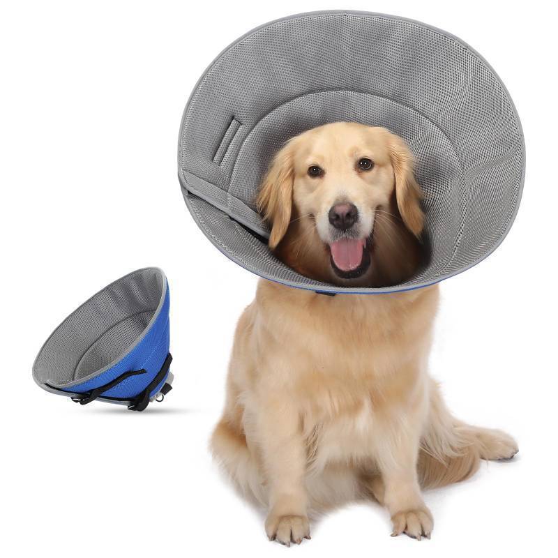 lot 12117 image: PETTOM Soft Dog Cone Collar, Adjustable Dog Recovery Cone Collar, Reflective Bands Breathable Elizabethan Collar for Large Medium Small Dogs Anti-Bite Anti-Lick Protective Wound