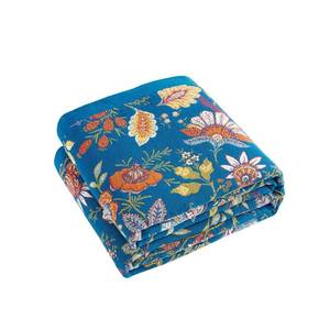lot 59200 image: Fall Throw Blanket for Couch, Blue Boho Decorative Throw Blanket, 100% Cotton Muslin Breathable Woven Farmhouse Blankets Quilt, 80x90 Reversible Lightweight Blankets Bohemian Throw Quilt - Retail $60
