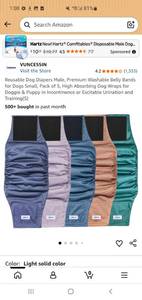 lot 59215 image: Reusable Dog Diapers Male, Premium Washable Belly Bands for Dogs Small, Pack of 5, High Absorbing Dog Wraps for Doggie & Puppy in Incontinence or Excitable Urination and Training, LARGR. - Retail $21