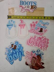 lot 59220 image: Boots Bows Gender Reveal Party Supplies Decorations - Retail $10