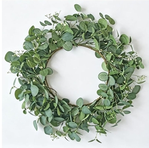 lot 59222 image: Eucalyptus Wreaths for Front Door 12, Handmade Green Leaves Wreath for Summer, Spring and All Seasons, Greenery Floral Wreath for Wall and Outside - Retail $19